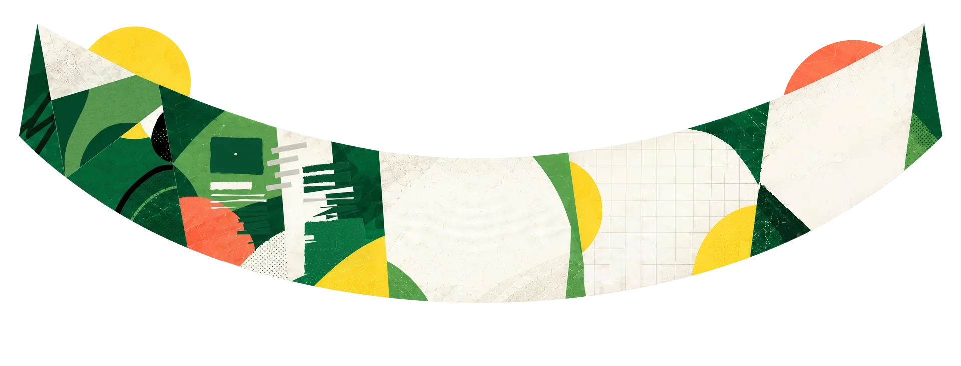 A paper collage of the research journey: a checklist, participant profile cards, a microphone between sound waves, a rising bar chart and a mountain with an arrow climbing it.